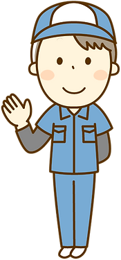 お知らせする作業服の男性