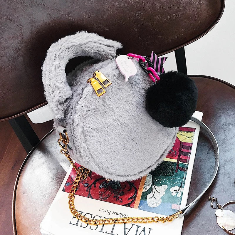 Miniatura: 迷你小包包女2017秋冬新款可爱链条毛毛手提小圆包少女单肩斜挎包