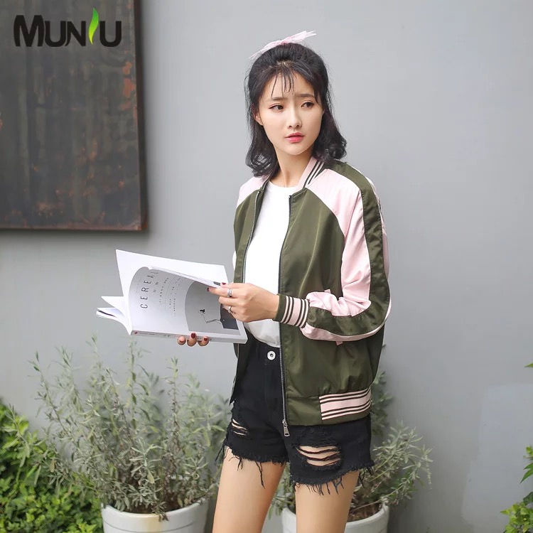 Miniatura: 慕妞2017秋季新款韩版棒球服宽松长袖拼接后背刺绣短外套女夹克
