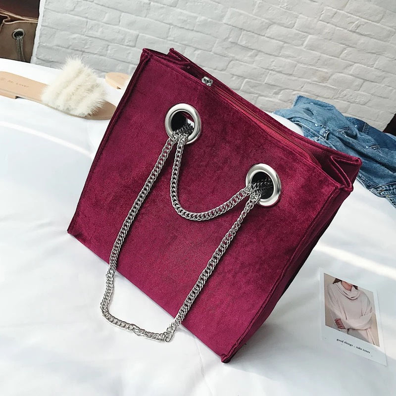 Miniatura: 丝绒大包包2017秋冬新品女包韩版潮托特包链条包单肩斜挎包手提包