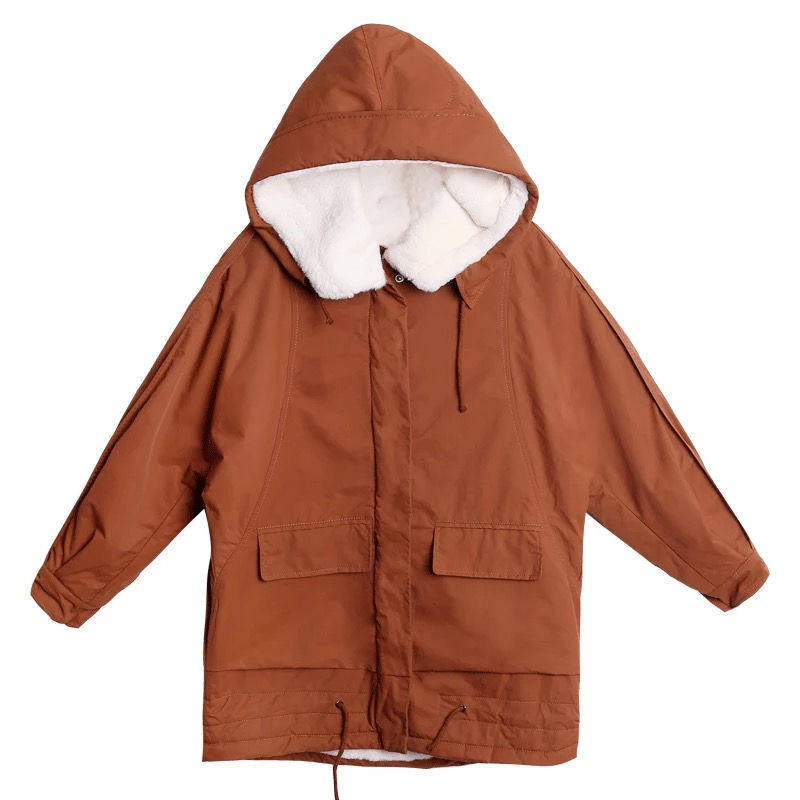 Miniatura: 冬季棉服新品2017女大毛领宽松中长款口袋法兰绒ulzzang棉衣外套