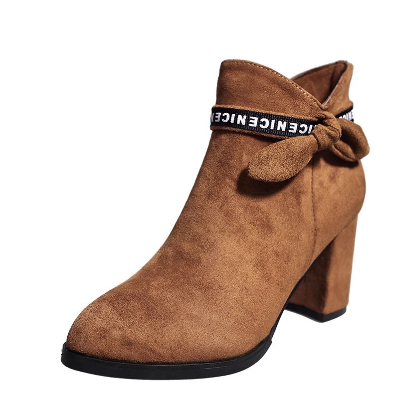 Miniatura: 短靴女冬季2017新款韩版百搭女士蝴蝶结及踝靴粗跟高跟加厚裸靴子