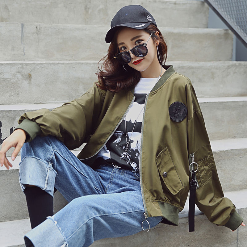 Miniatura: 2017春秋新款外套女宽松长袖纯色百搭ulzzang立领棒球服夹克潮