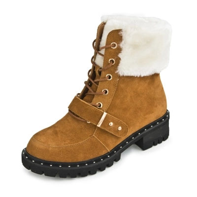 Miniatura: 2017新款粗跟系带马丁靴百搭真皮中跟短靴子保暖加绒棉鞋子女冬季