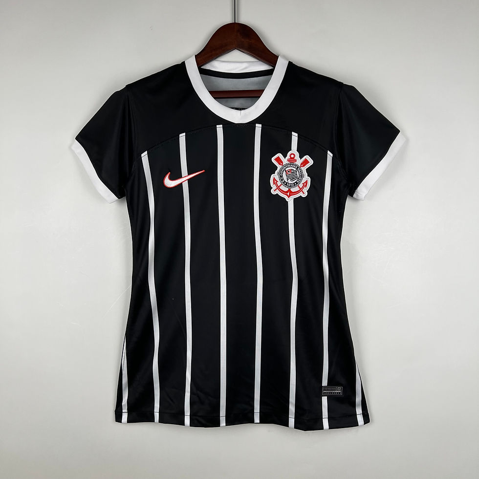 Miniatura: Camisa Corinthians II 23/24 - Torcedor Nike Feminina - Preta com listras brancas