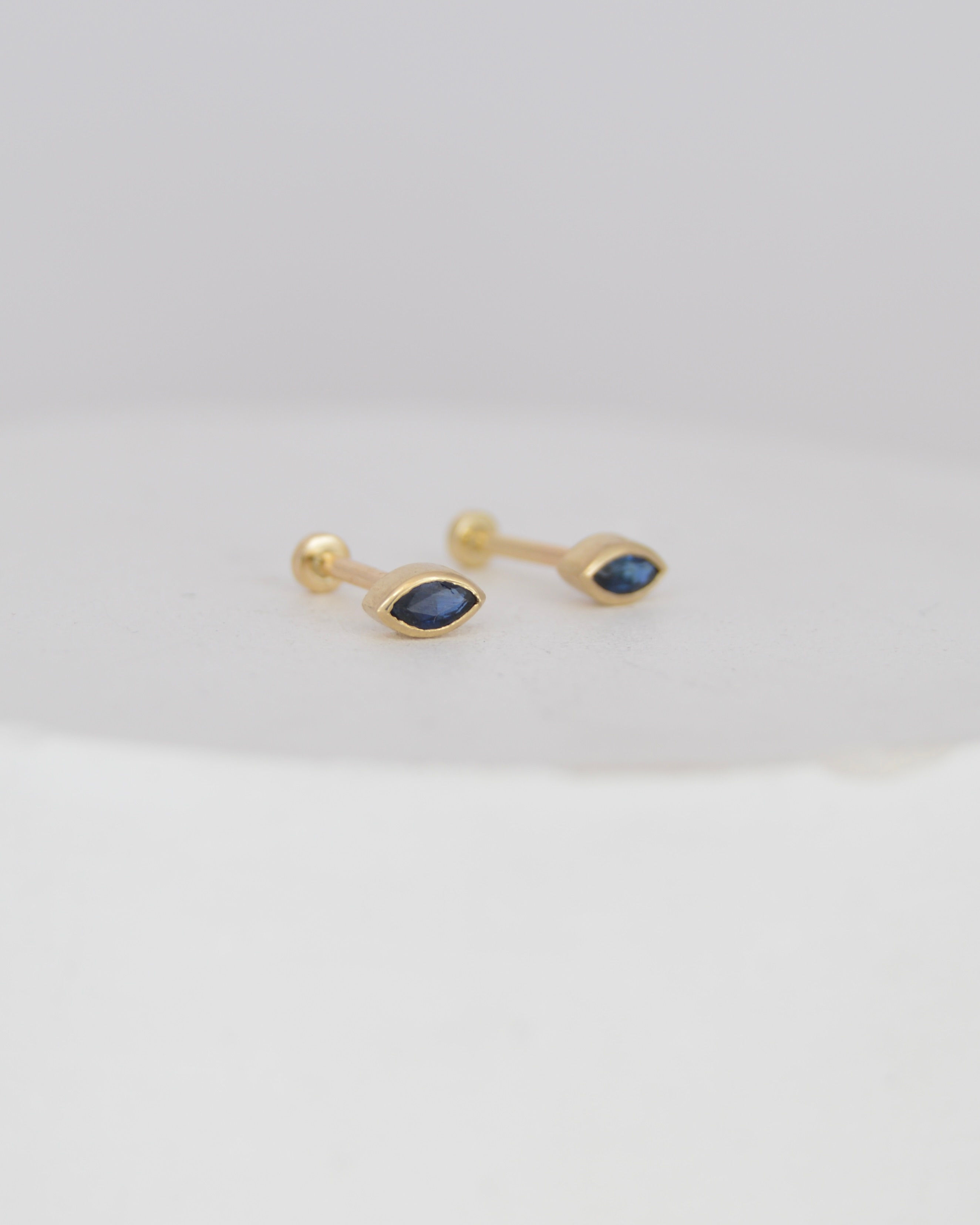 blue sapphire marquise flat back stud earrings side view