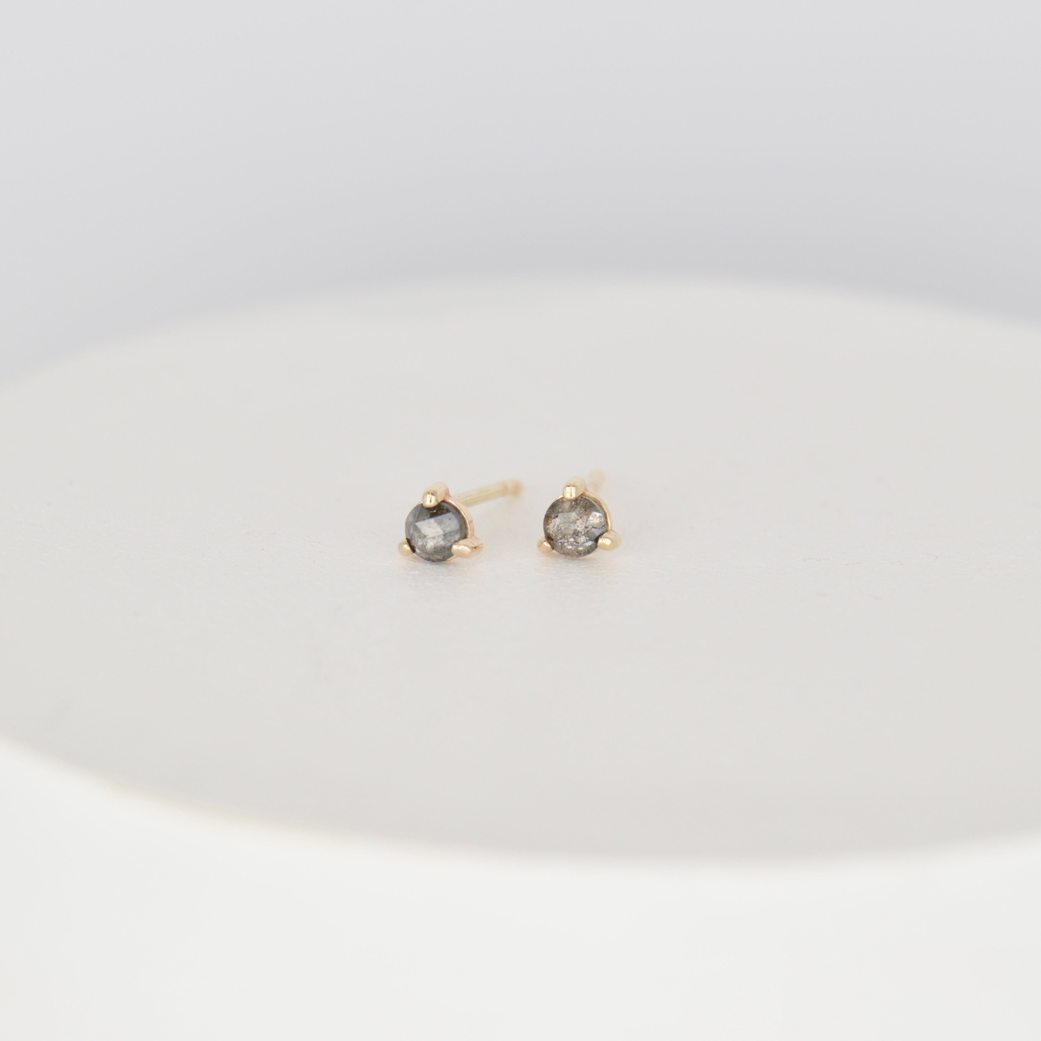 tiny rose cut salt and pepper diamond stud earrings