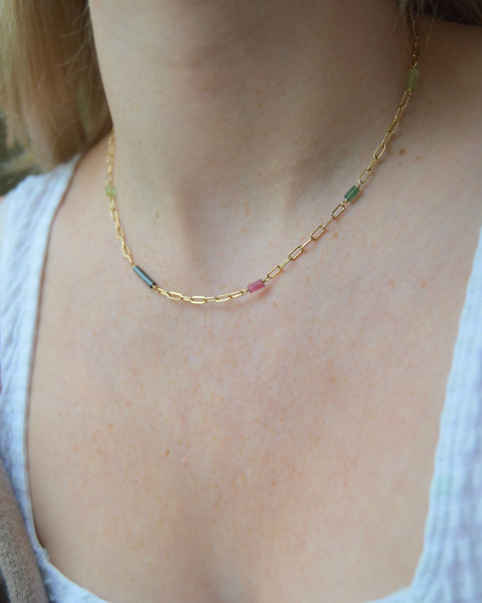 Thumbnail: Watermelon Tourmaline Paperclip Chain
