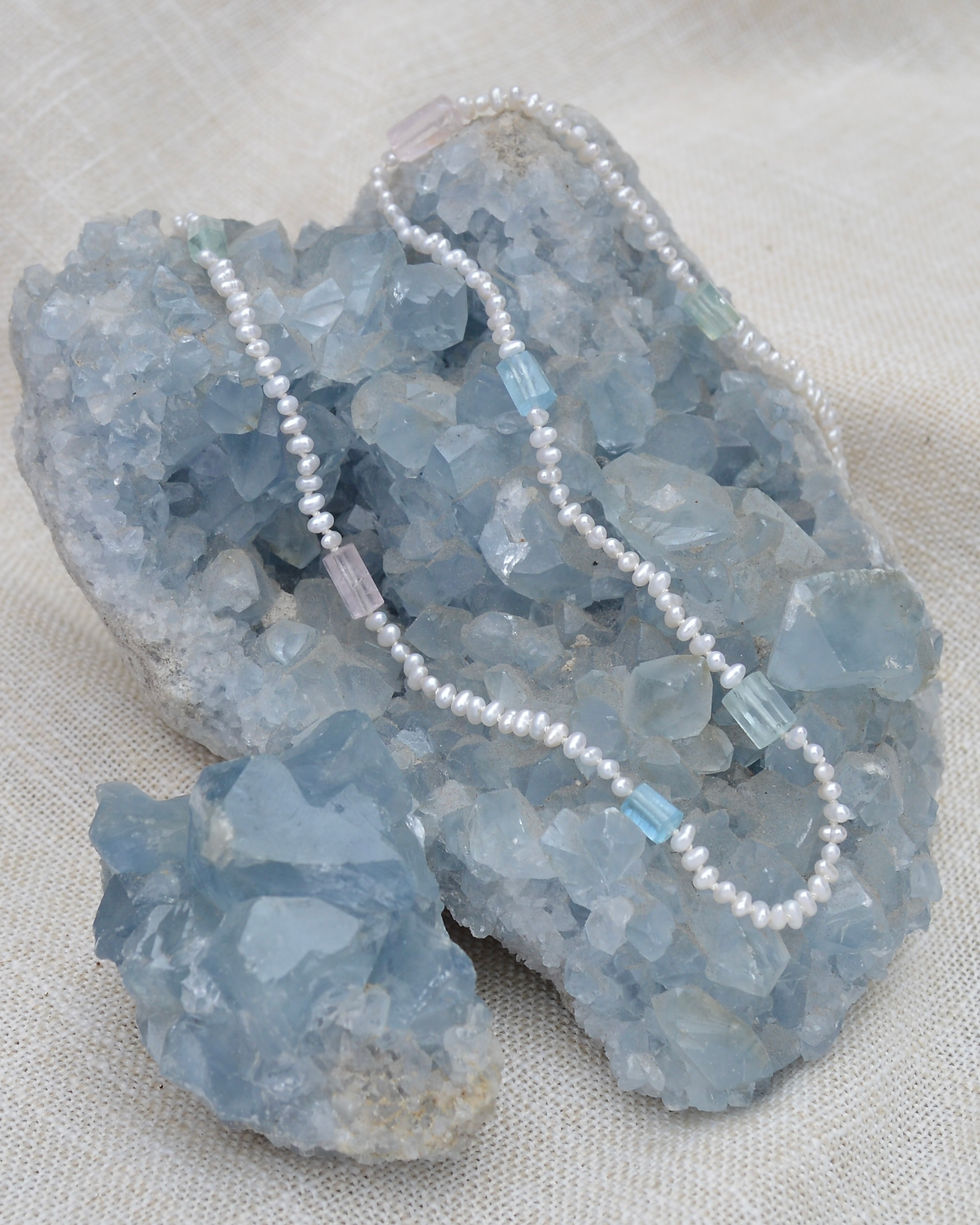 Thumbnail: Pearl, Aquamarine and Morganite Necklace