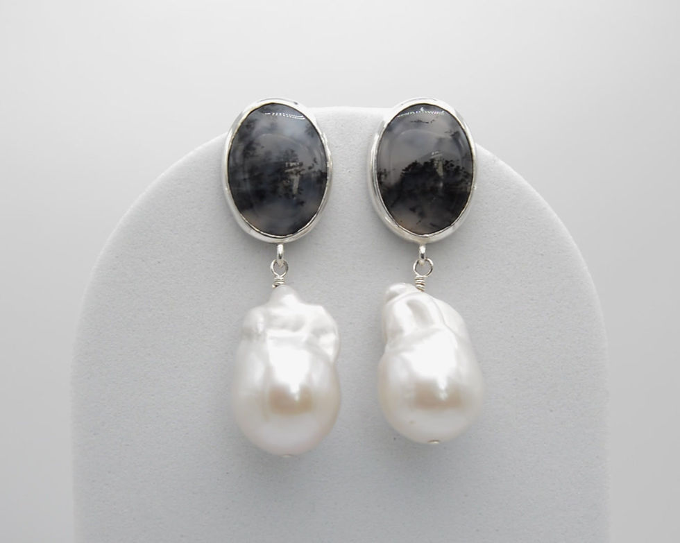 Thumbnail: Dendritic Agate Pearl Drop Earrings
