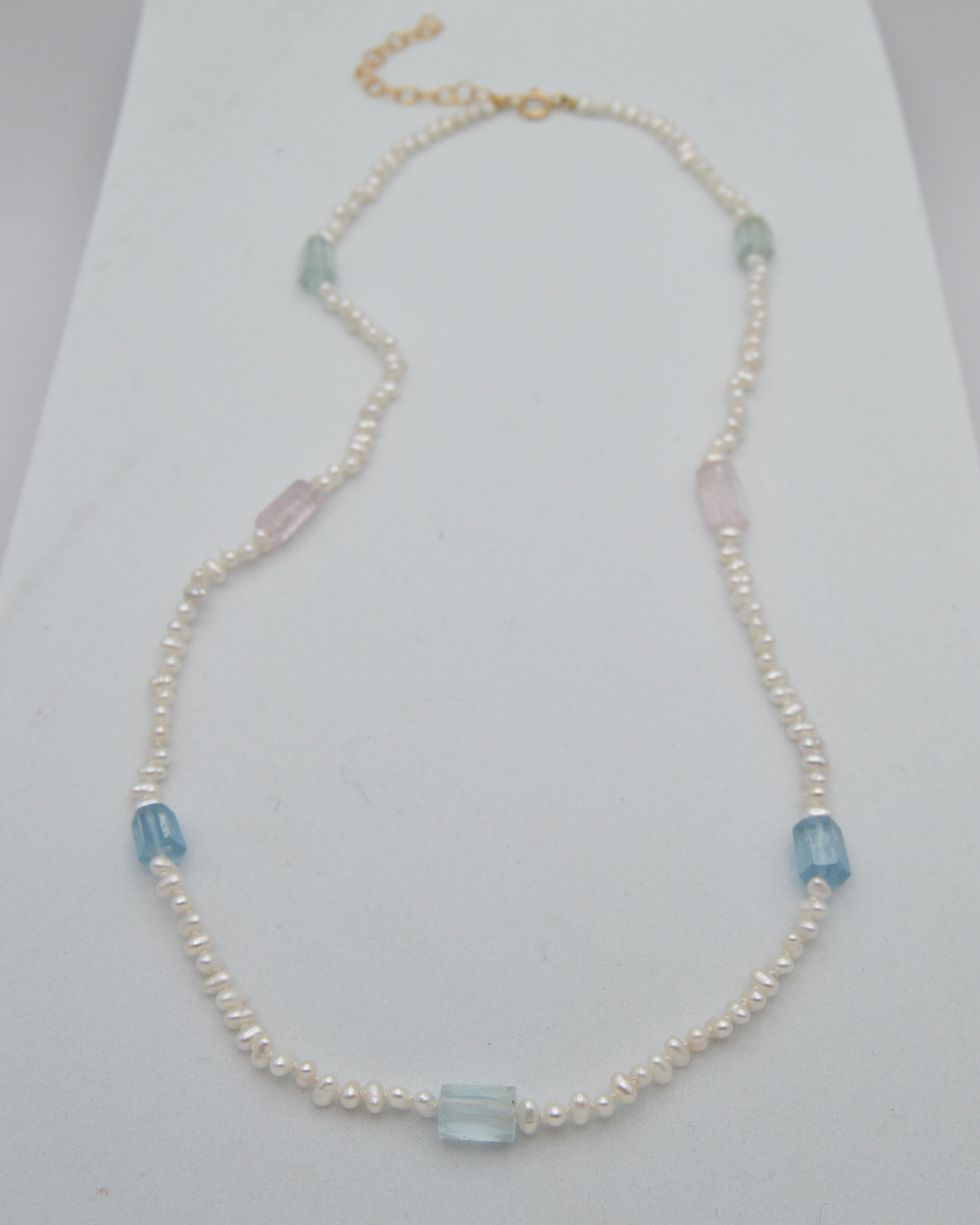 Pearl, Aquamarine and Morganite Necklace