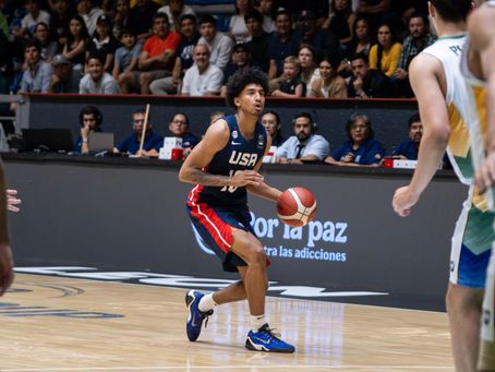 Adan Diggs brings the ball up the floor for Team USA at the U18 AmeriCup.