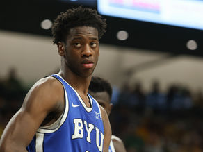 AJ Dybantsa of the BYU Cougars during a college basketball game.