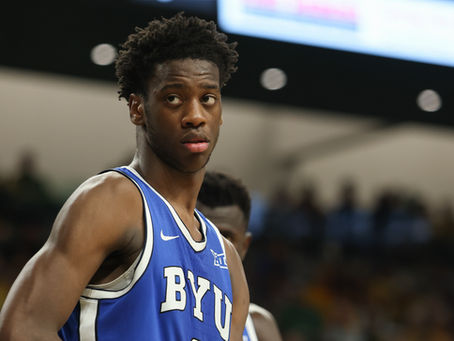 AJ Dybantsa of the BYU Cougars during a college basketball game.