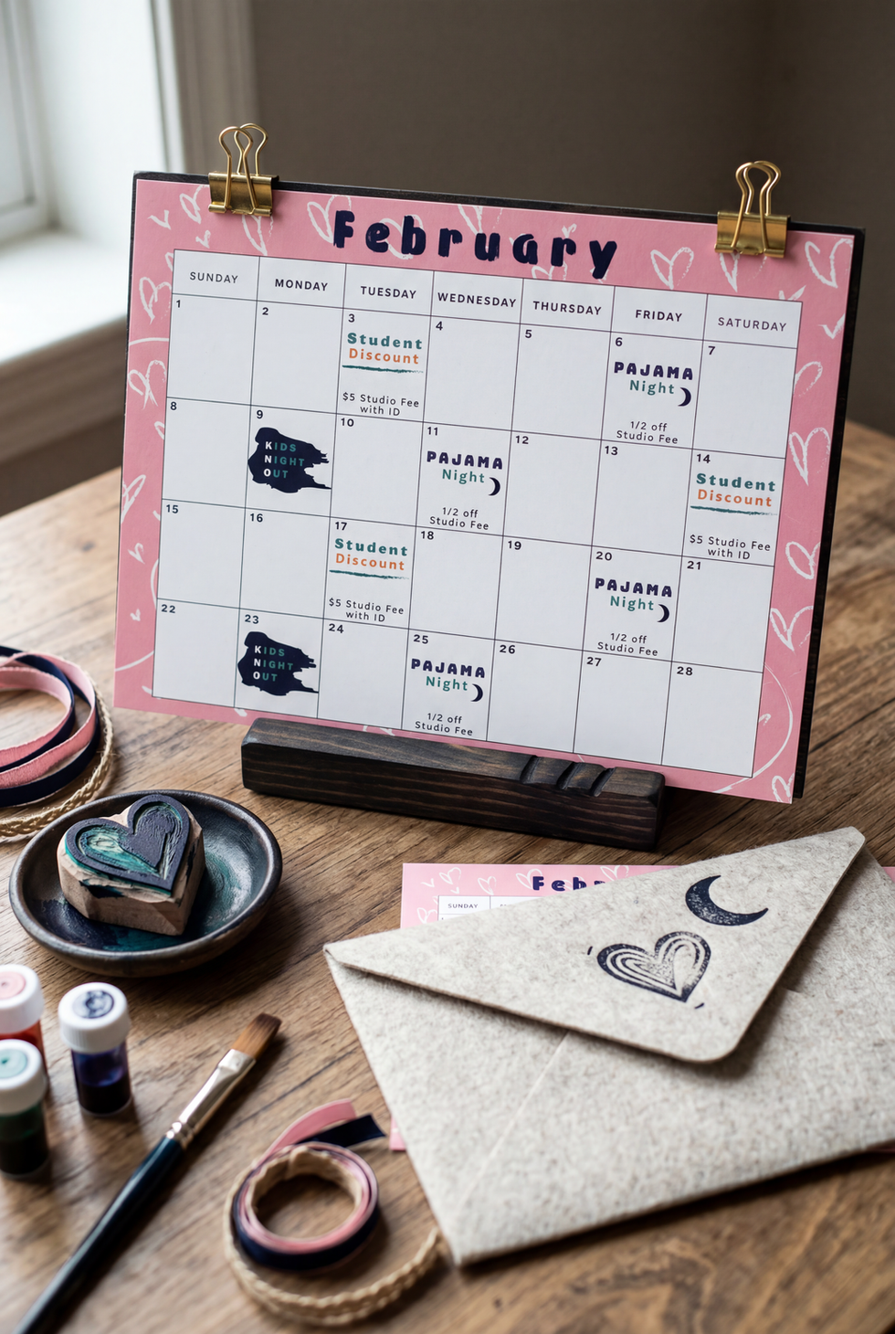 February calendar mock-up.