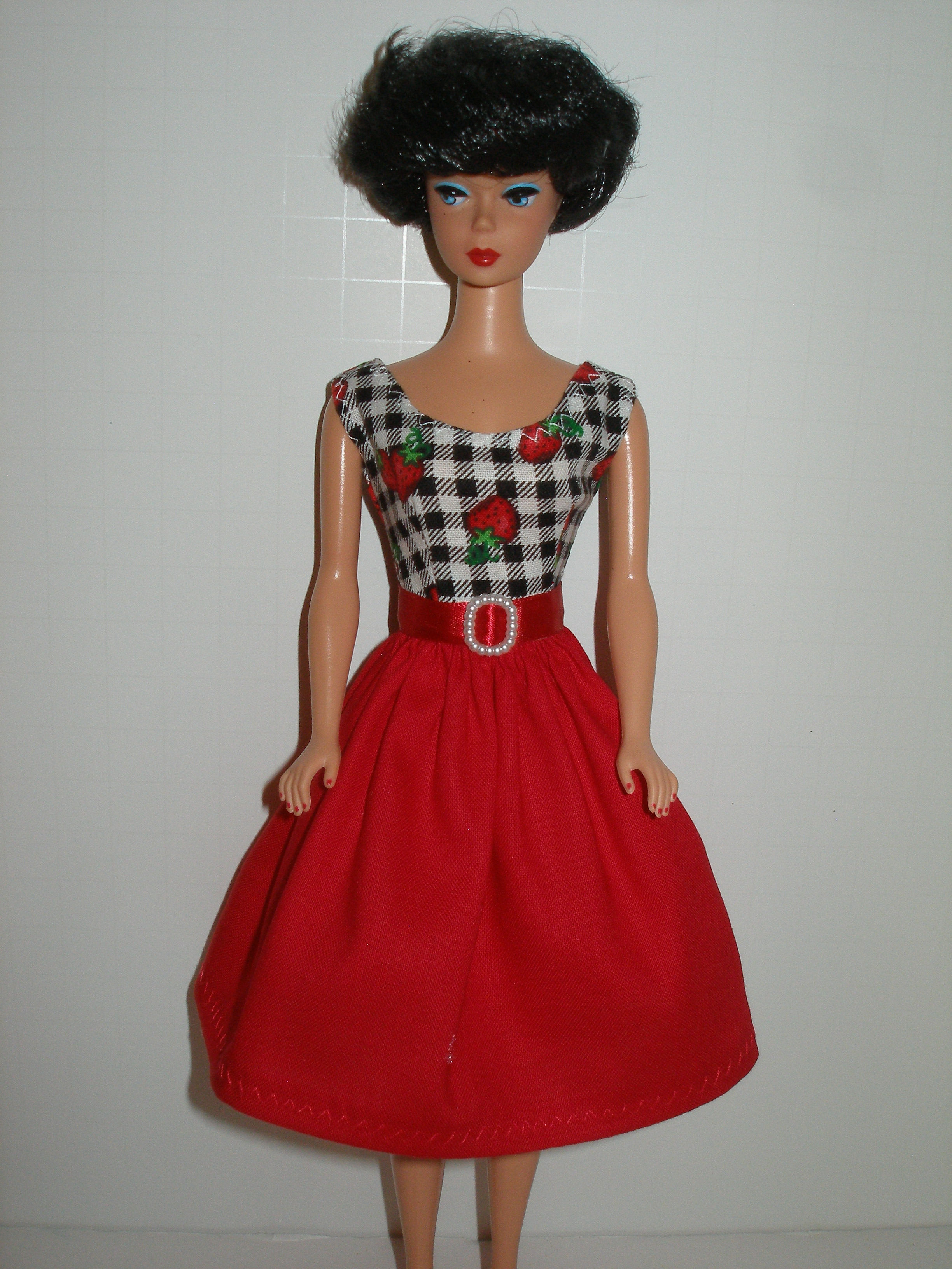 Black Plaid Strawberry Print Bodice Dress w/Red Skirt
