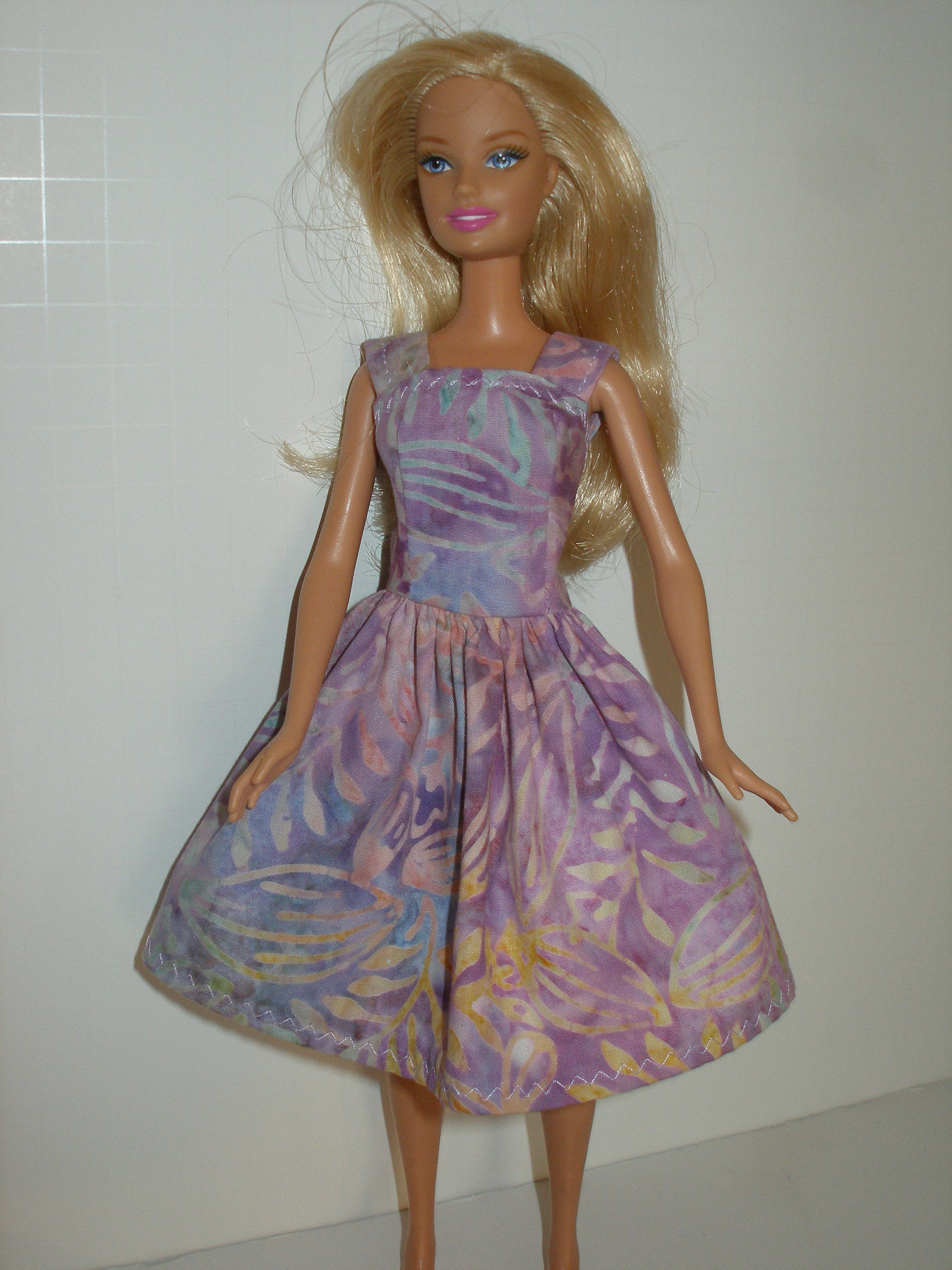 Purple Leaf Print Dress w/fabric straps