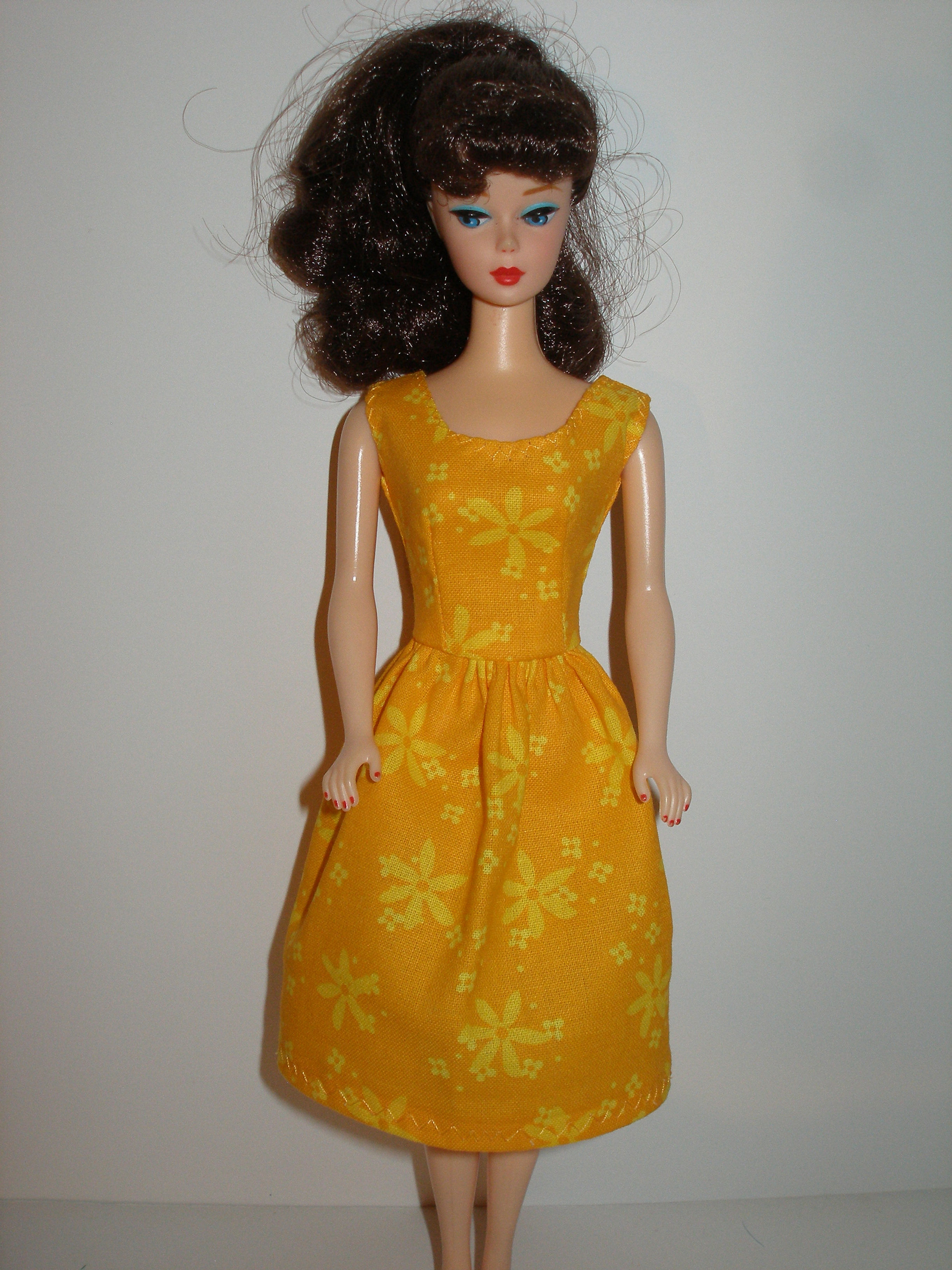 Bright Yellow Floral Print Barbie Dress