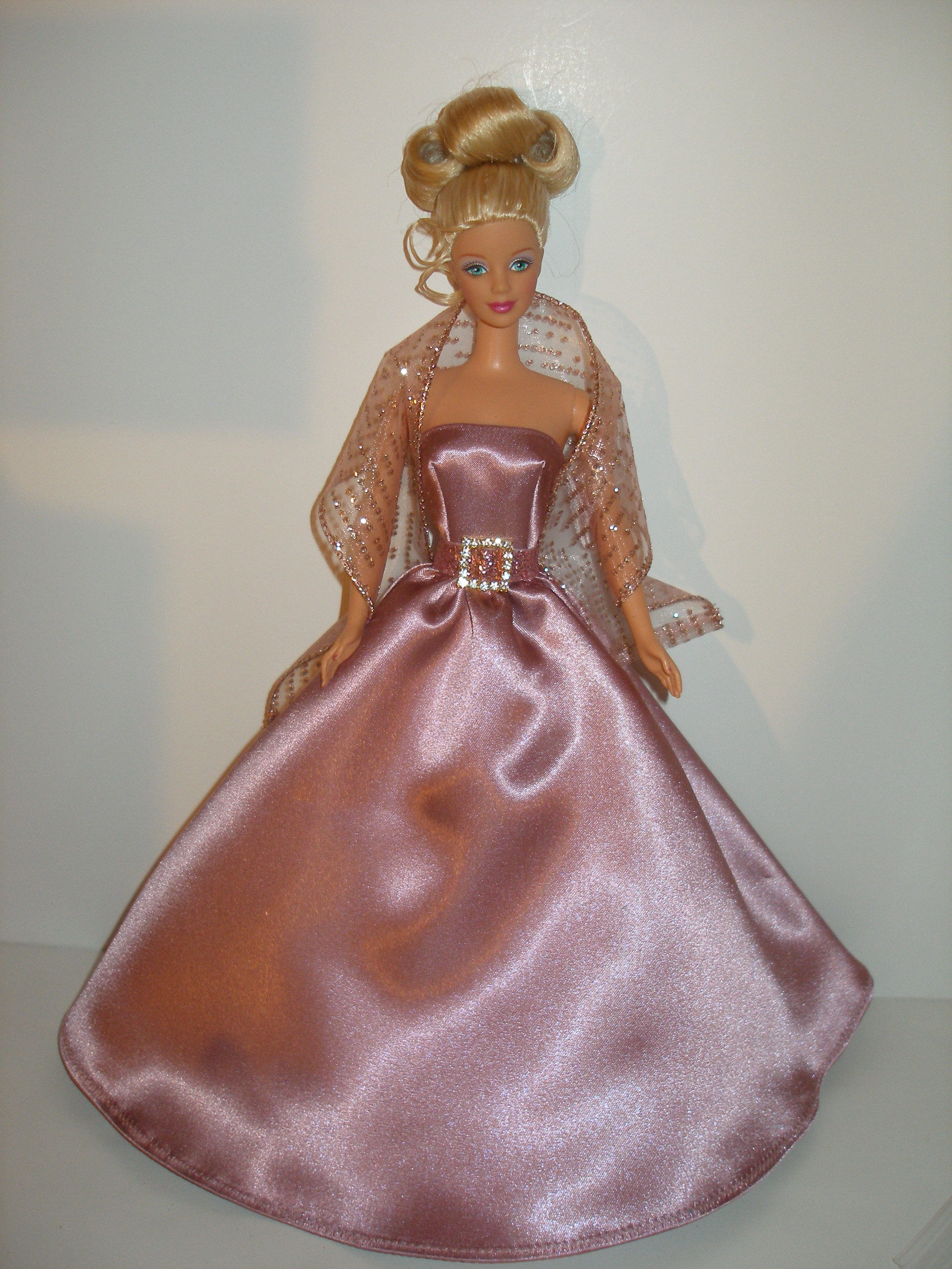 Dusty Rose Satin Gown w/Glittery Organza Stole