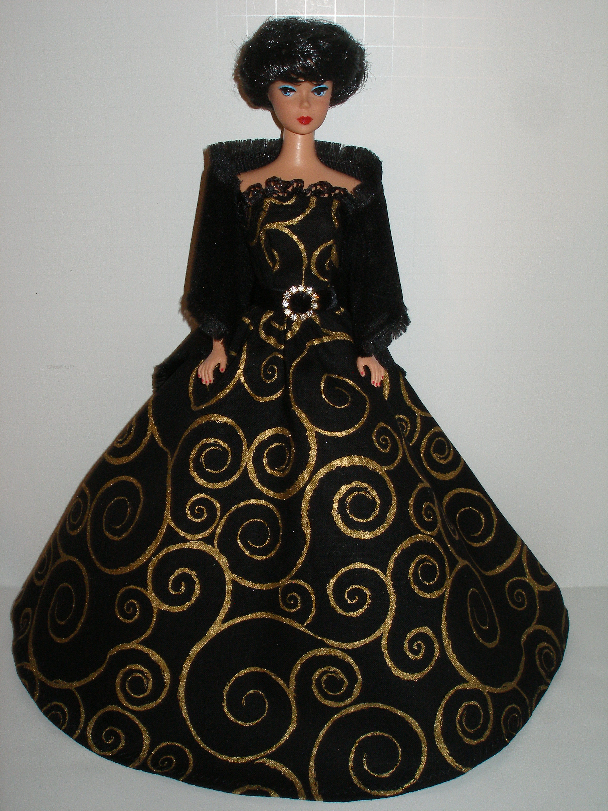 Black and Gold Swirl Cotton Gown W/Stole