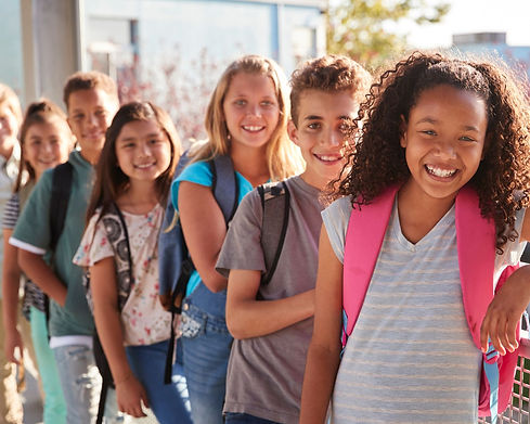 students in a line