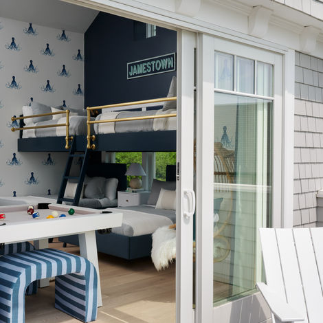 ALEX INTERIORS Interior Designer Bar Nautical Coastal Bunk Room in Jamestown, RI Beach House