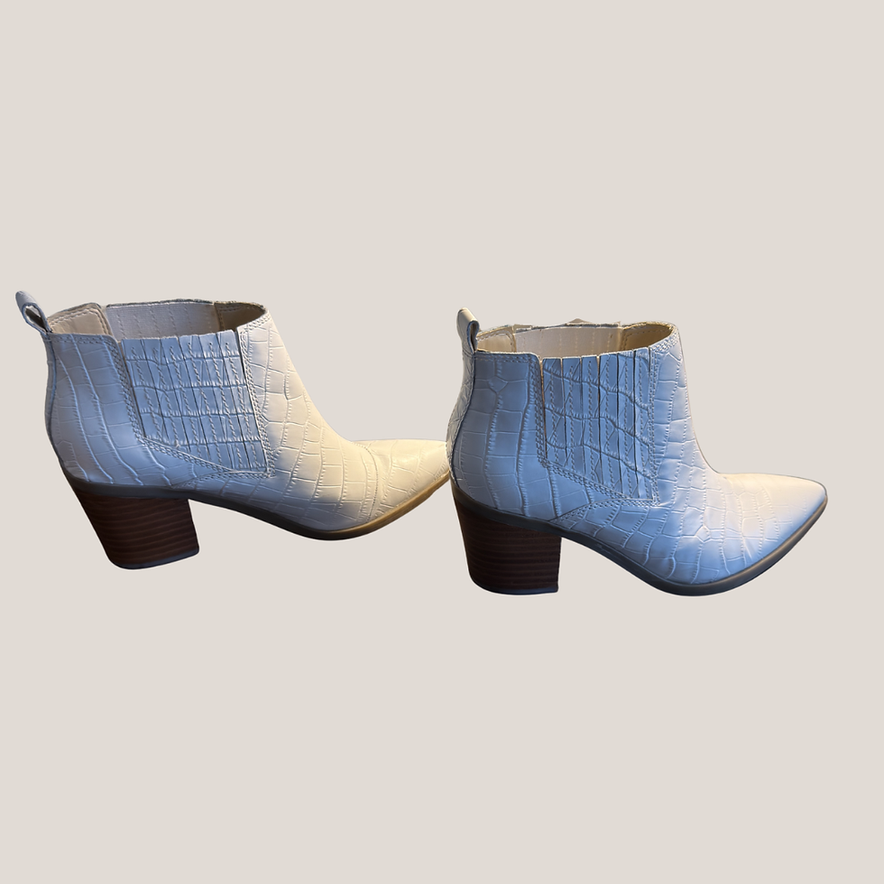 Thumbnail: Chic Marc Fisher White Croc-Embossed Pointed Toe Booties, 7M