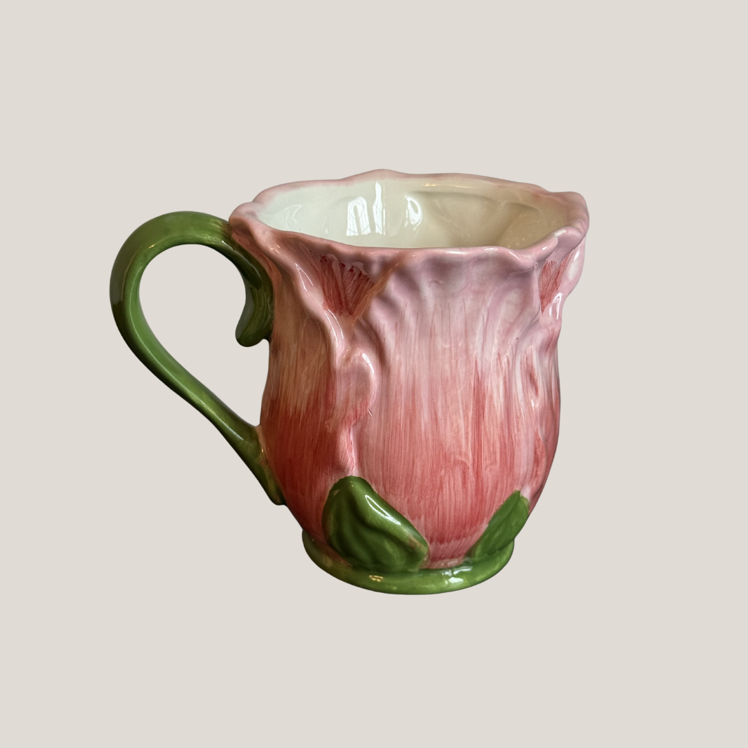 World Market Hand-Painted Flower Bud Figural Ceramic Mug - Pink Tulip