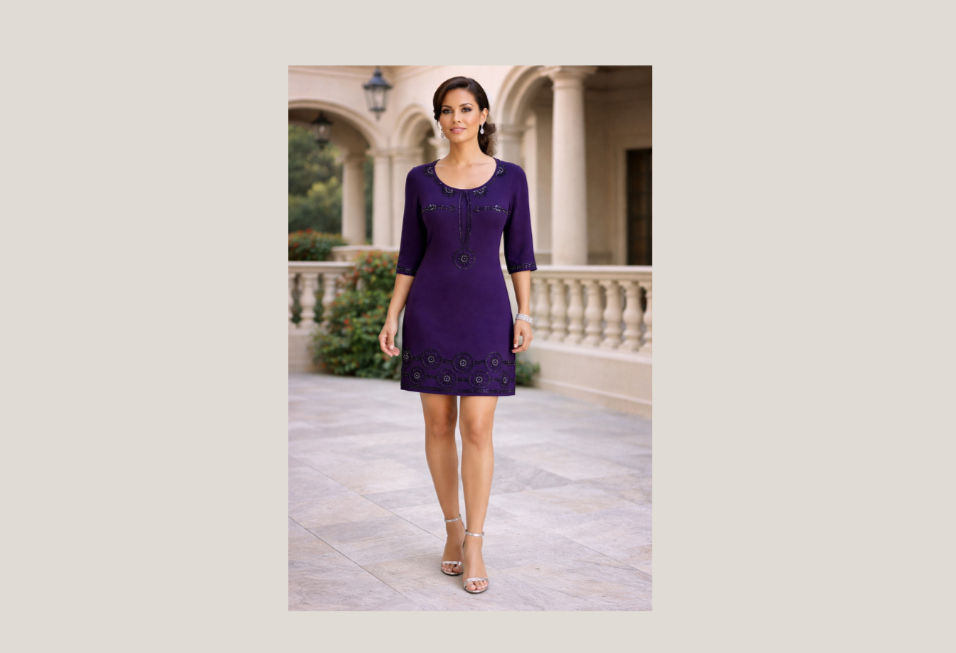 Bohemian-Chic, Nanette Lepore Beaded Purple Minidress, Sweater Dress, Small