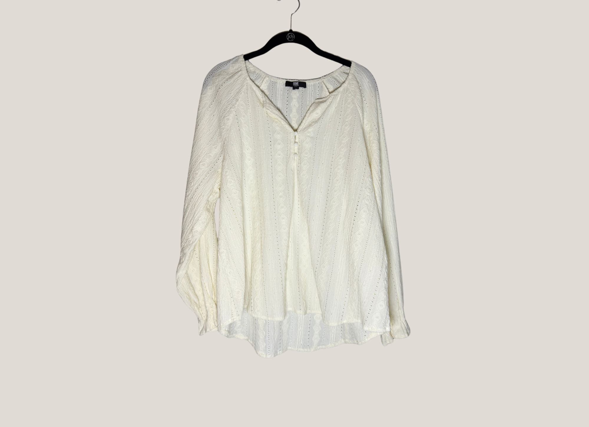 Boho Frye Women's Textured Long Sleeve Peasant Blouse, Large