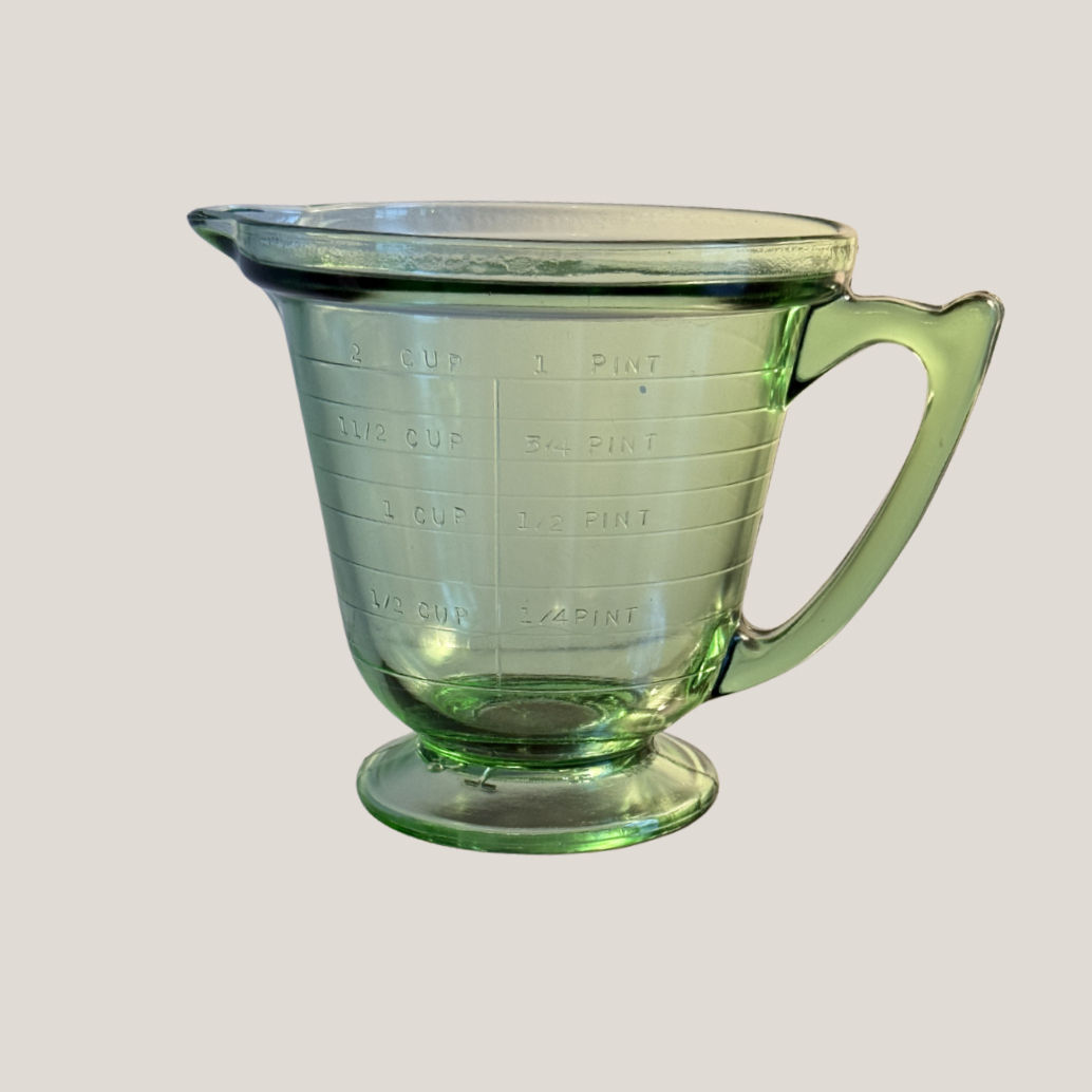 Vintage 1930s T&S Handimaid Green Uranium Glass Measuring Cup