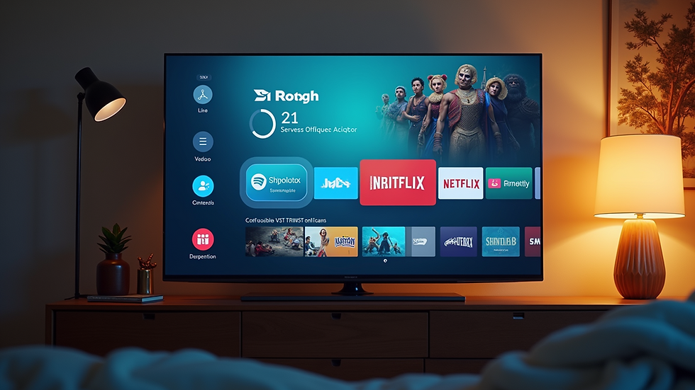 High angle view of a smart TV displaying a streaming app interface