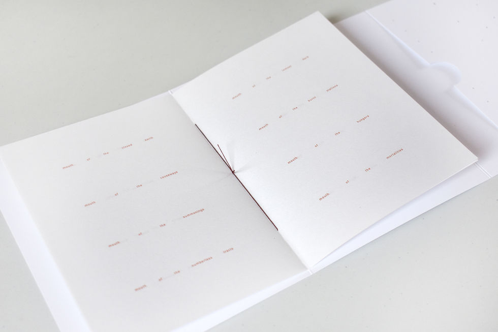 Handmade six-panel card CD enclosure with sewn-in pamphlet and four photographic prints.