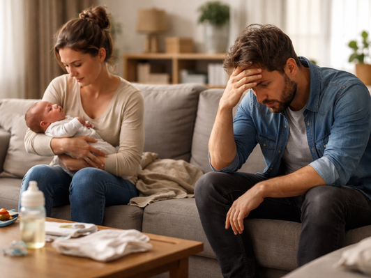 Couple struggling to transition to life as parents