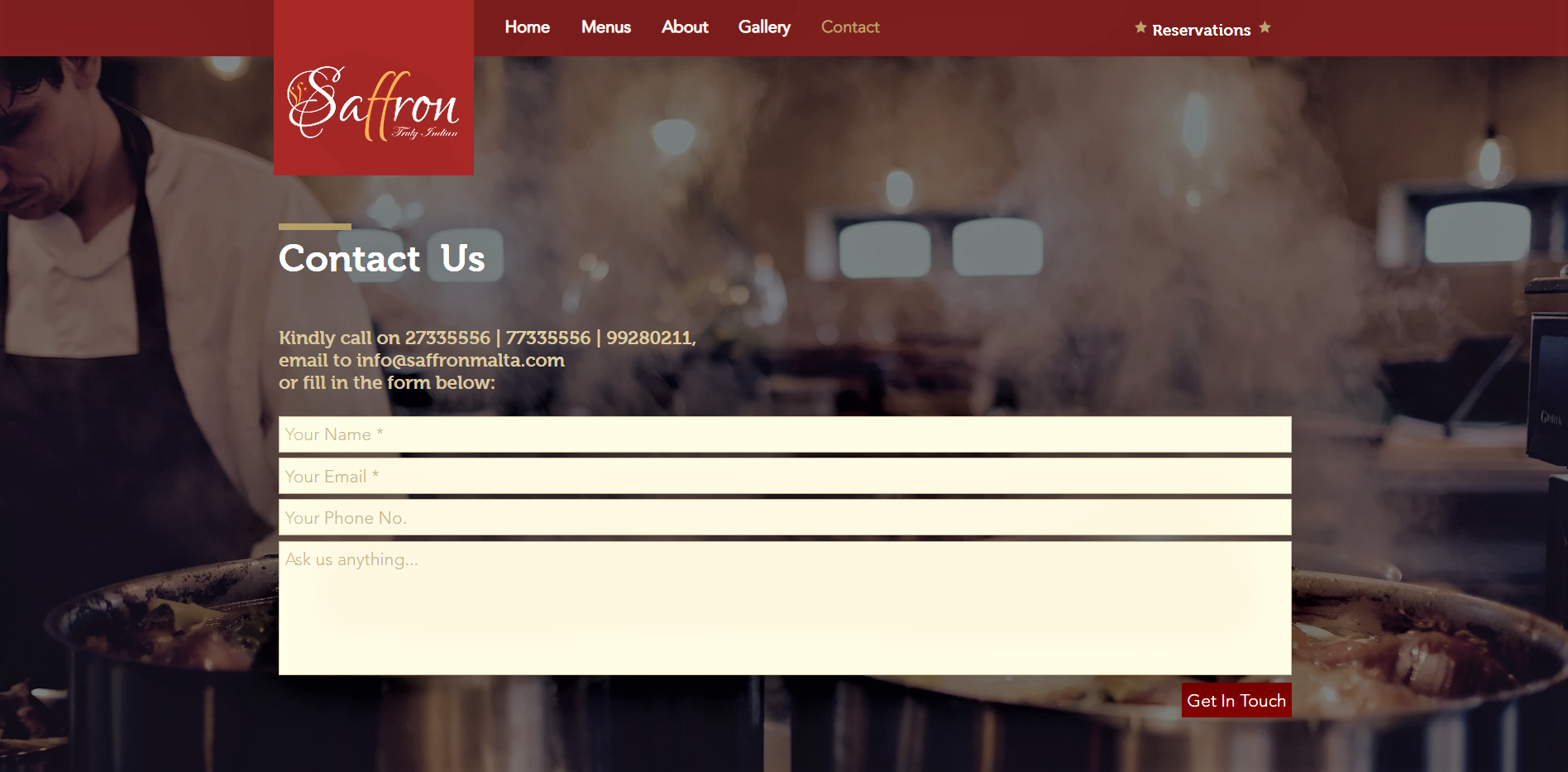 Contact Us Malta Saffron Restaurant Malta