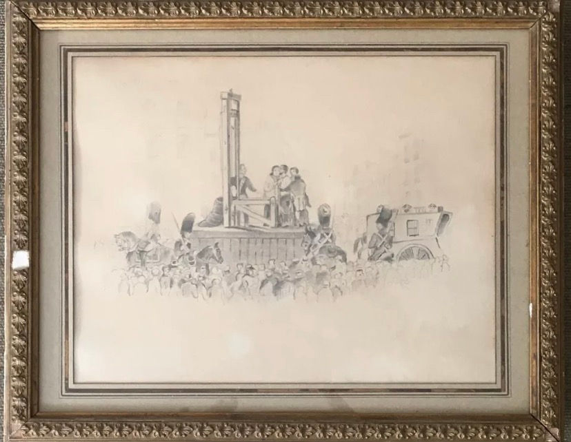 Miniature : Dessin exécution à la guillotine du Comte Visart de Bocarmé  (empoisonneur)