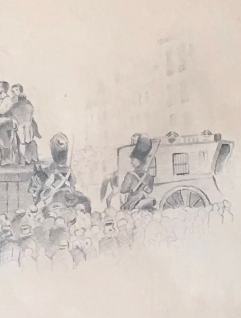 Miniature : Dessin exécution à la guillotine du Comte Visart de Bocarmé  (empoisonneur)