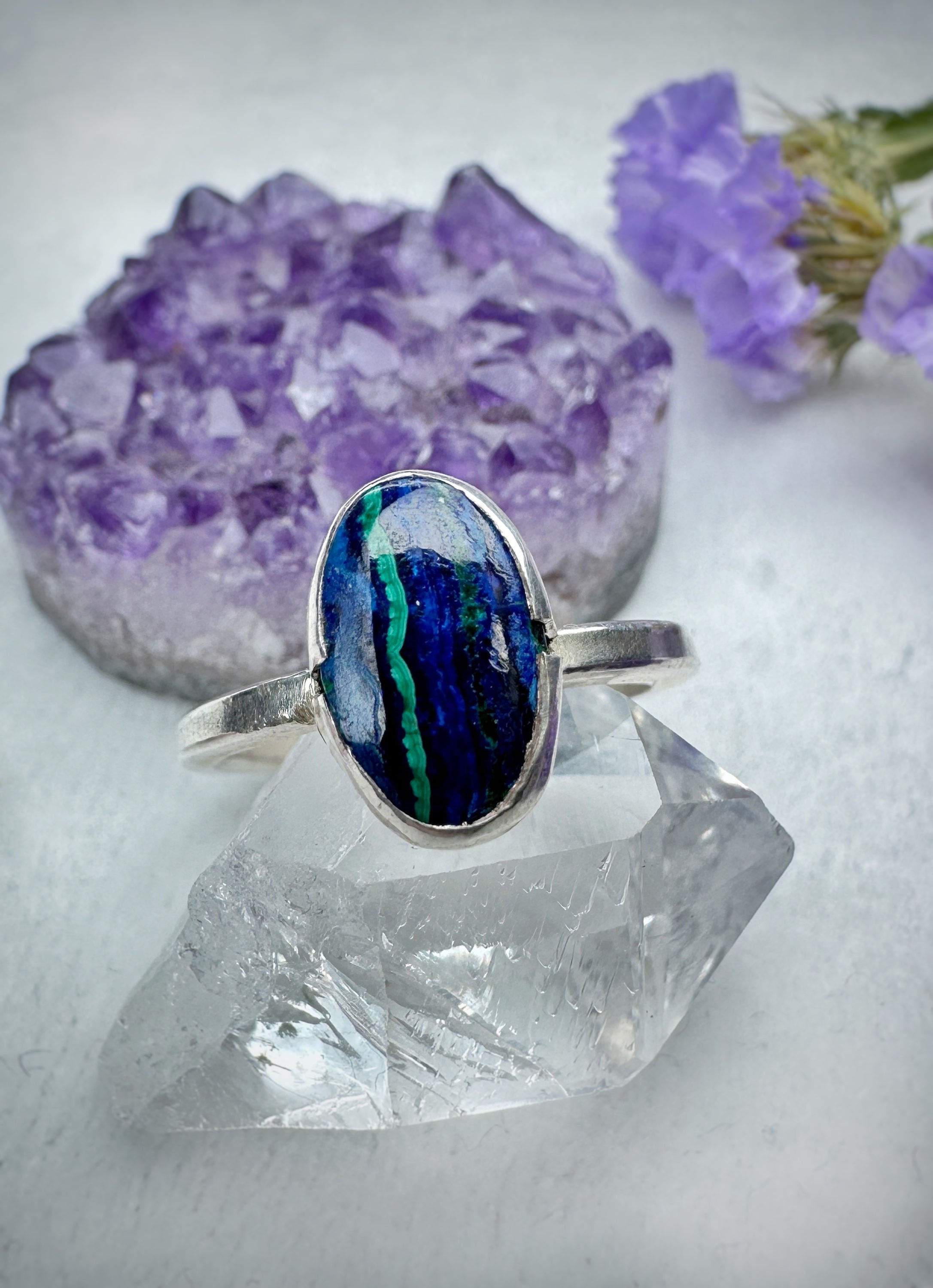 Anillo artesanal en Plata 925 de Azurita Peruana 4