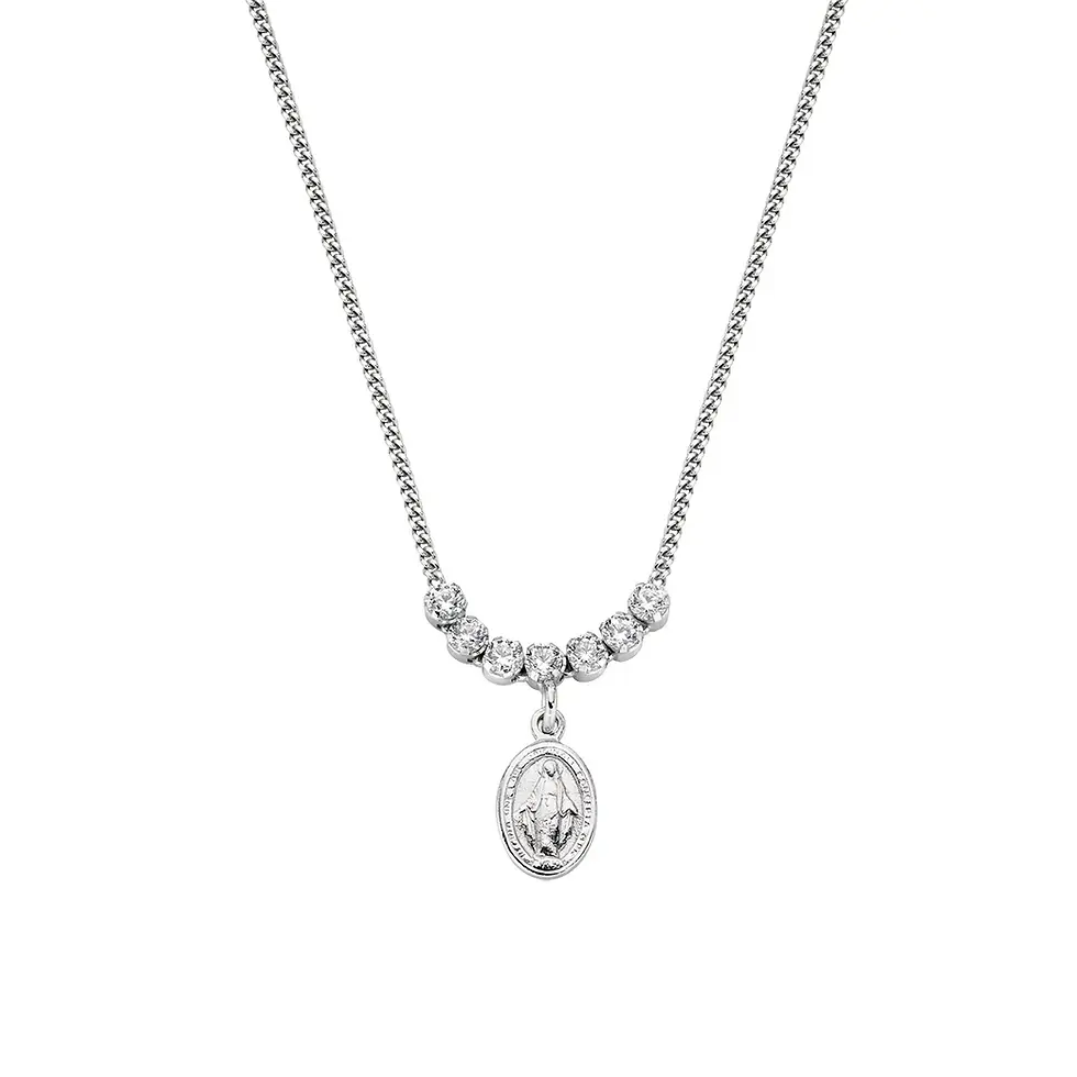 AMEN Gioielli Collana Rosario In Argento 925 Con Zirconi Bianchi - CROBZ3, Lunghezza Regolabile 50-52 Cm
