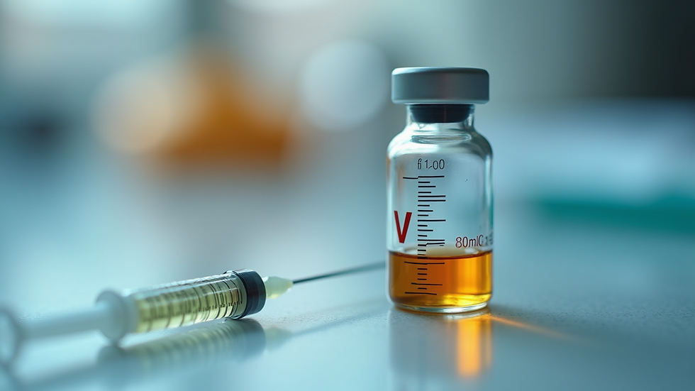 Close-up view of a syringe filled with vitamin B complex injection