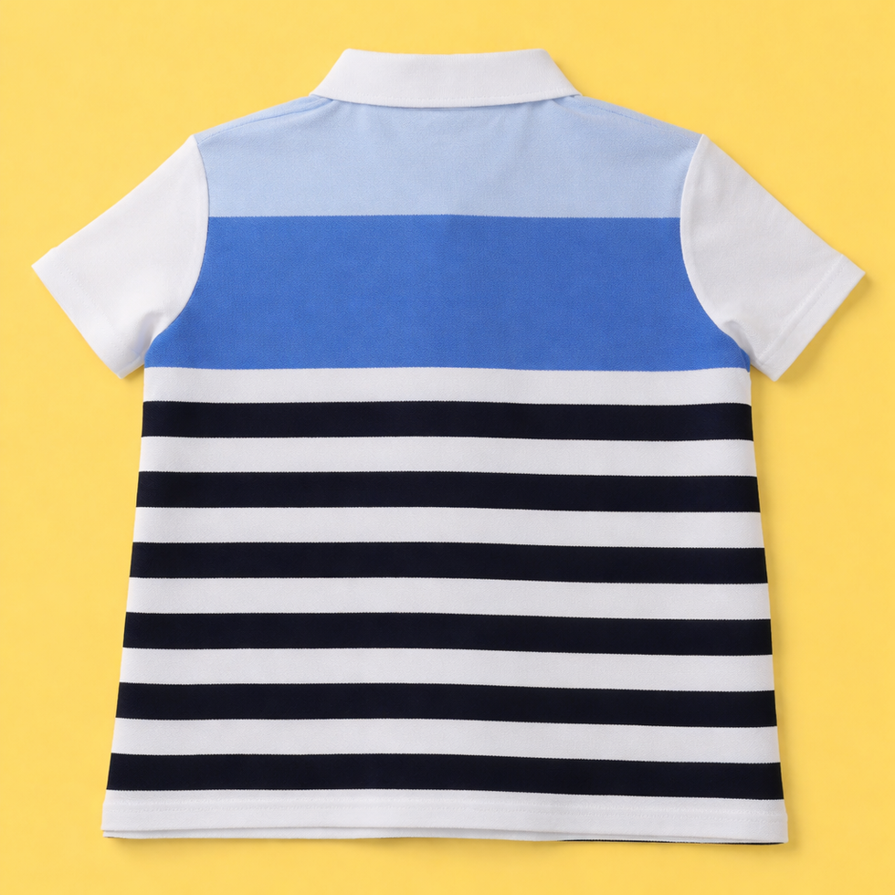 Çocuk Çizgili Mavi Tişört arkadan görünüm
