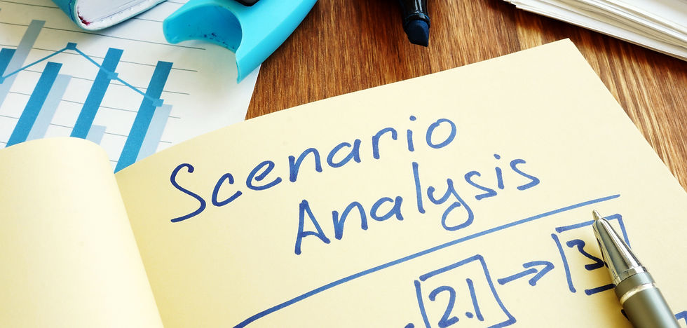 A notepad with "Scenario Analysis" written on it.