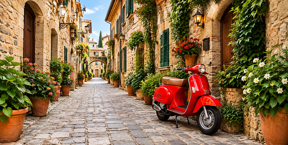 Sunlit Italian Alley with Red Vespa.png