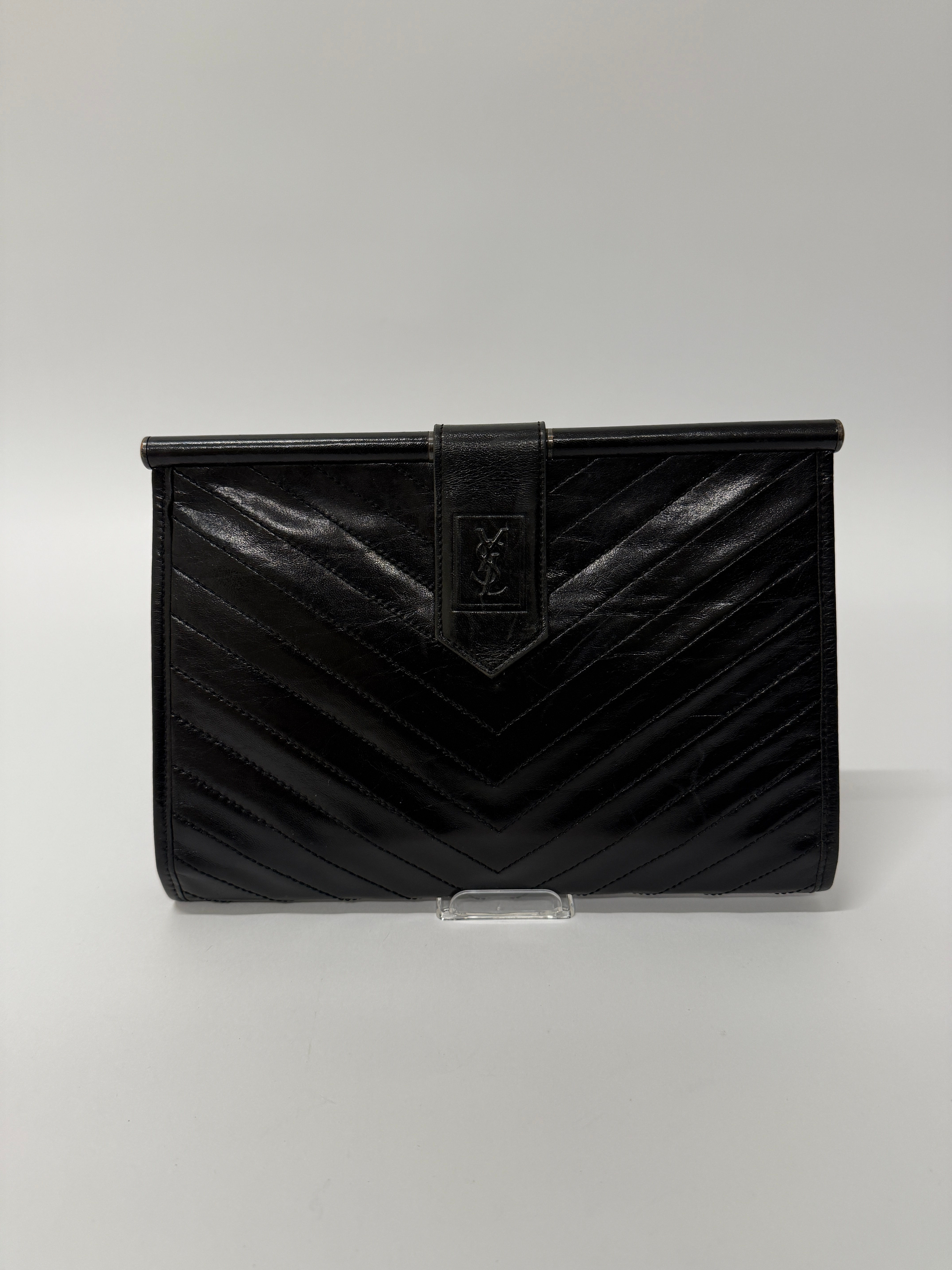 VINTAGE YSL BLACK QUILTED CLUTCH BAG