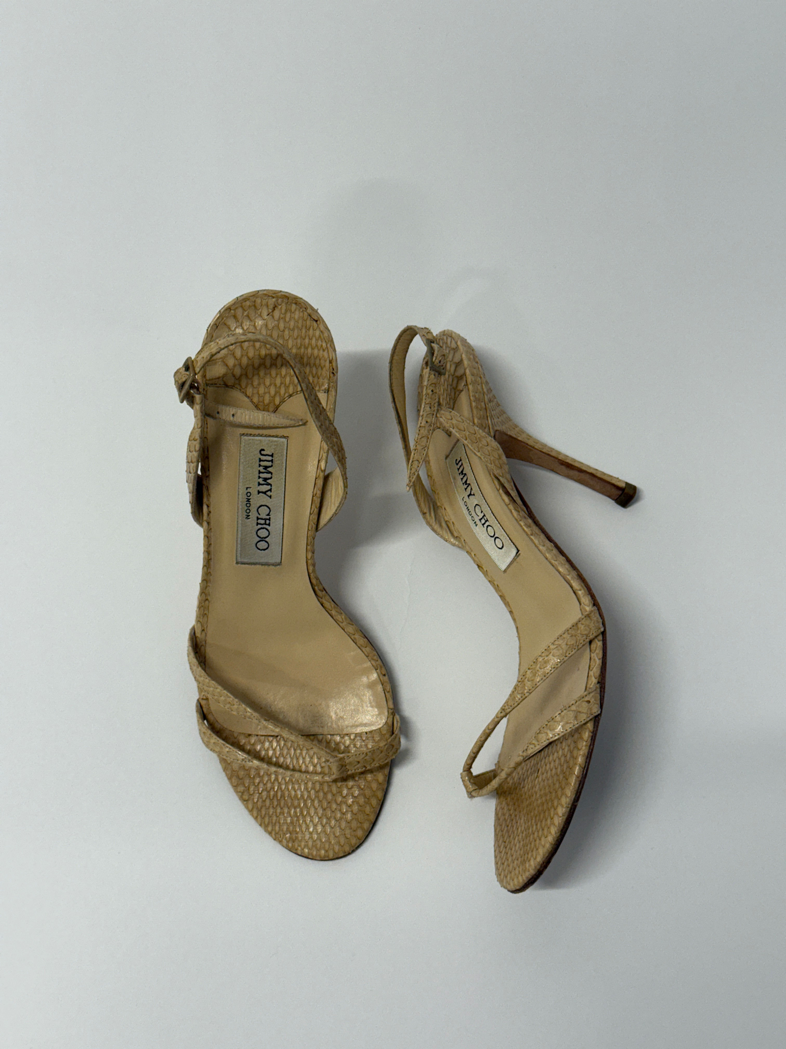 JIMMY CHOO BEIGE SNAKE SKIN HEELS 38