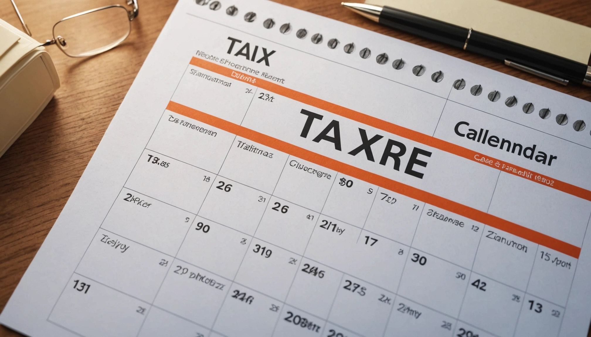 High-angle view of a tax filing deadline calendar