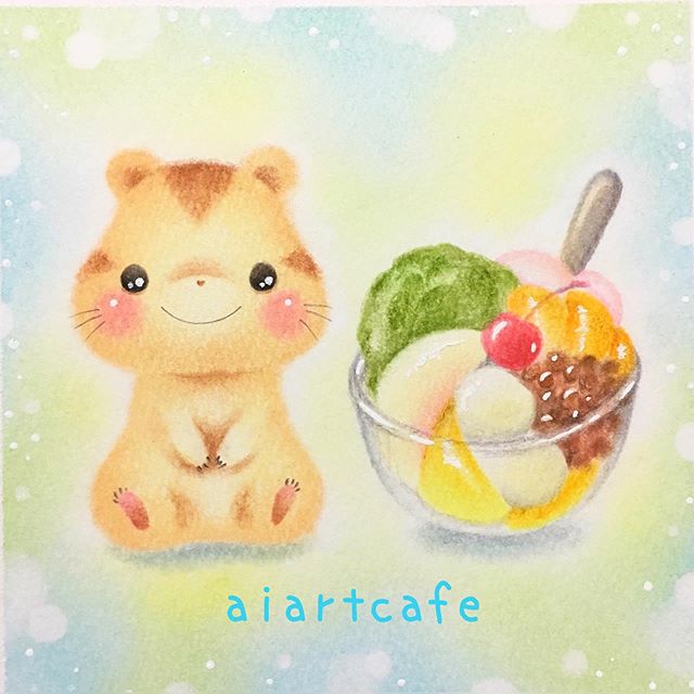 優しいイラスト りす パステルアート あんみつ 夏