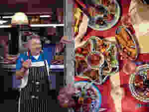 Left: A fishmonger in Ortigia. Right: The anti-pasto misto platter at Hostaria San Pietro. All photos by William Hereford.