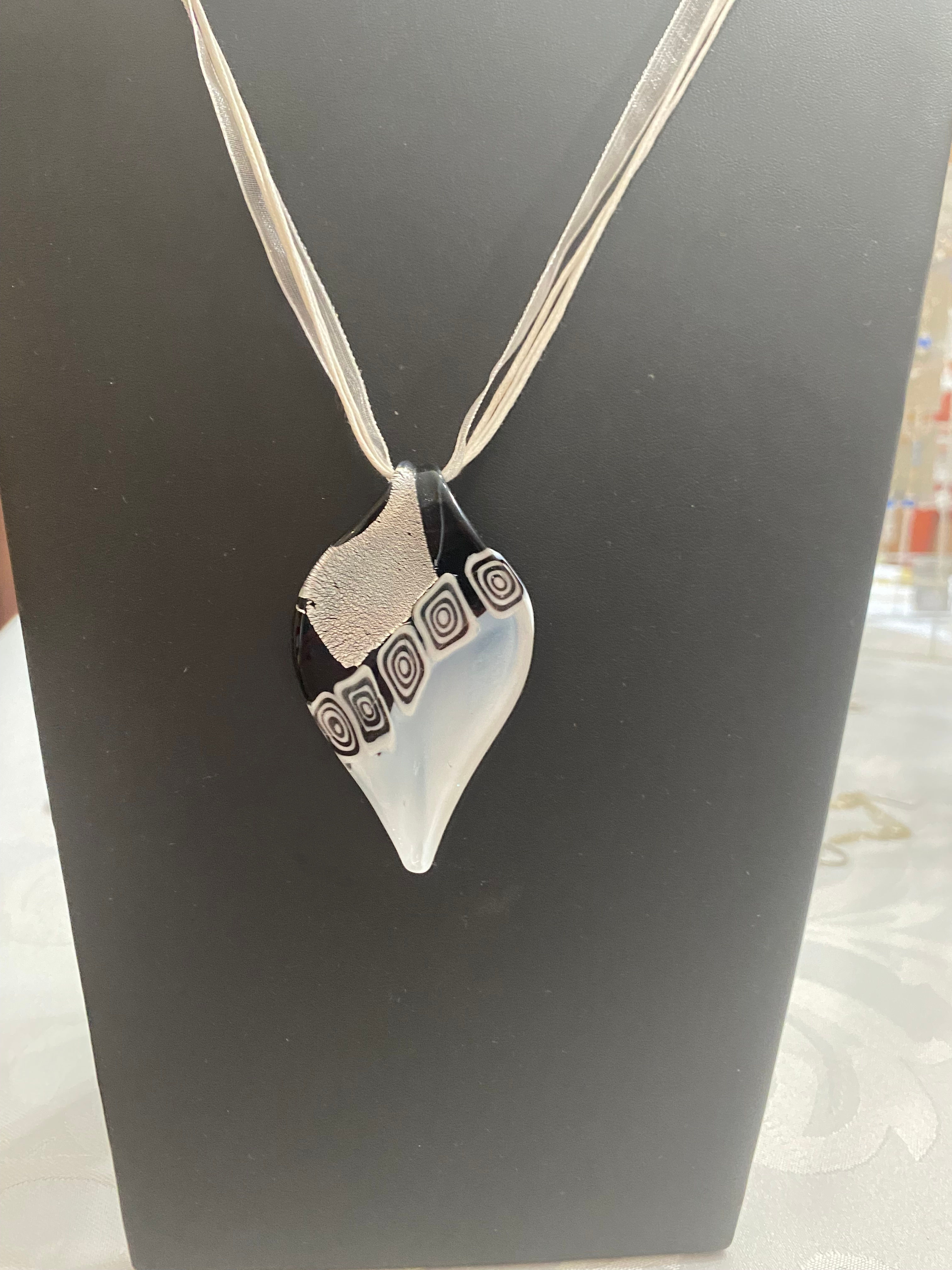 Large silver, blue and black pendant E100