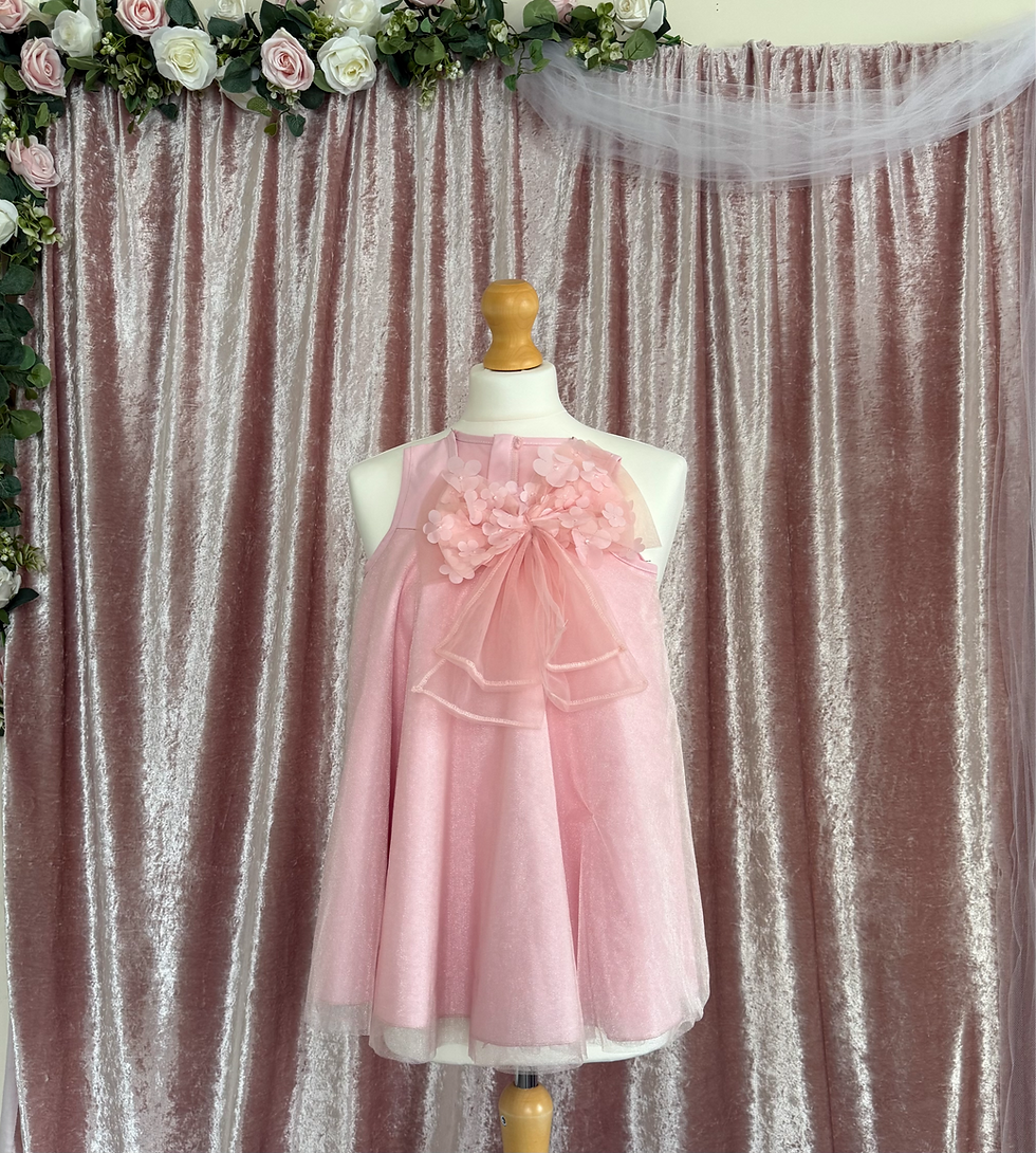 Girls Pink Flower Bow Bridesmaid/Flower Girl Dress